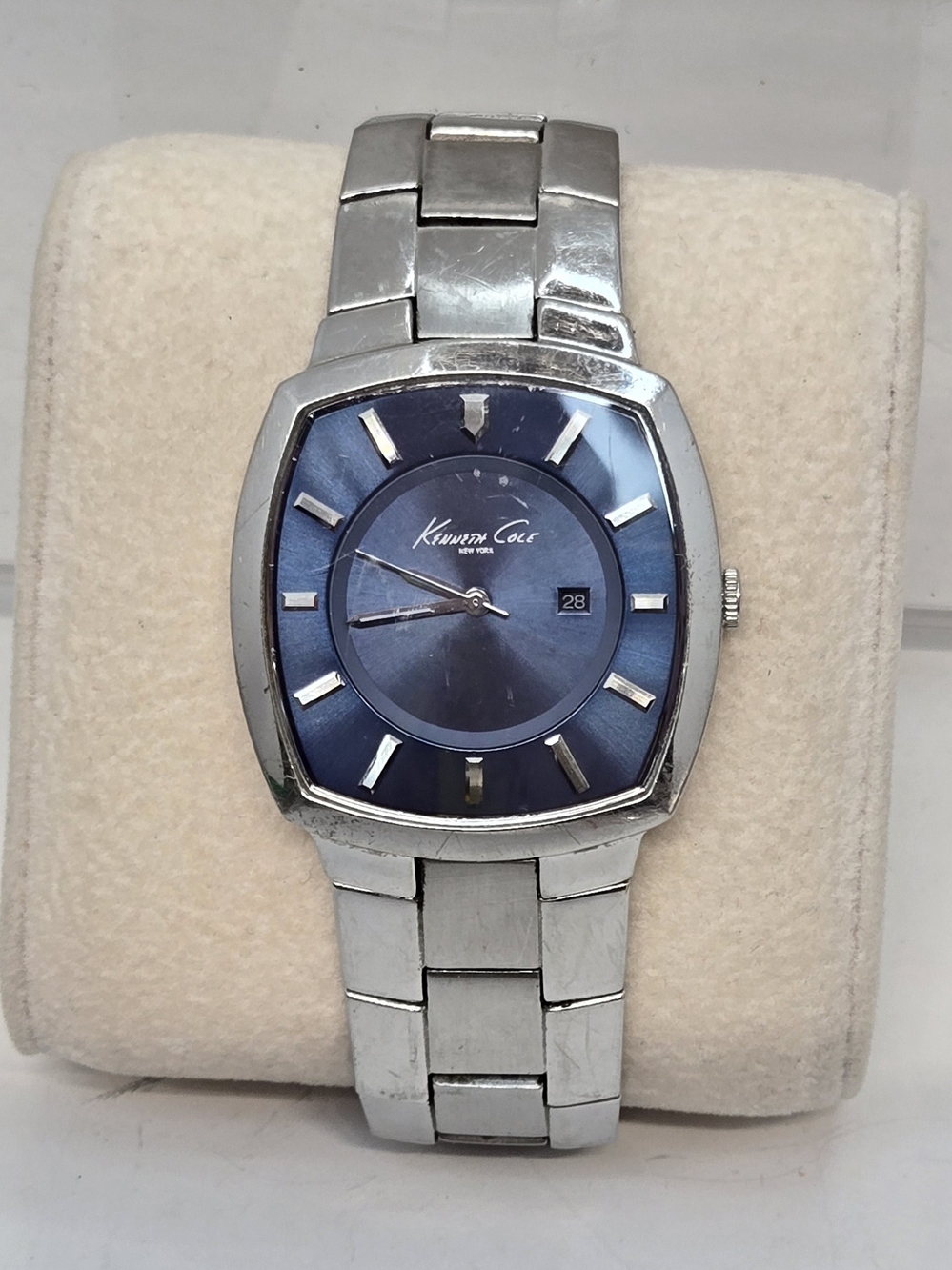Kenneth Cole Men's Silver Stainless Steel Watch with Blue Dial